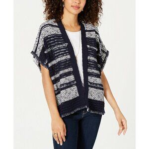 STYLE & CO. Navy Open Front Knit Fringe Poncho Cardigan NWT M